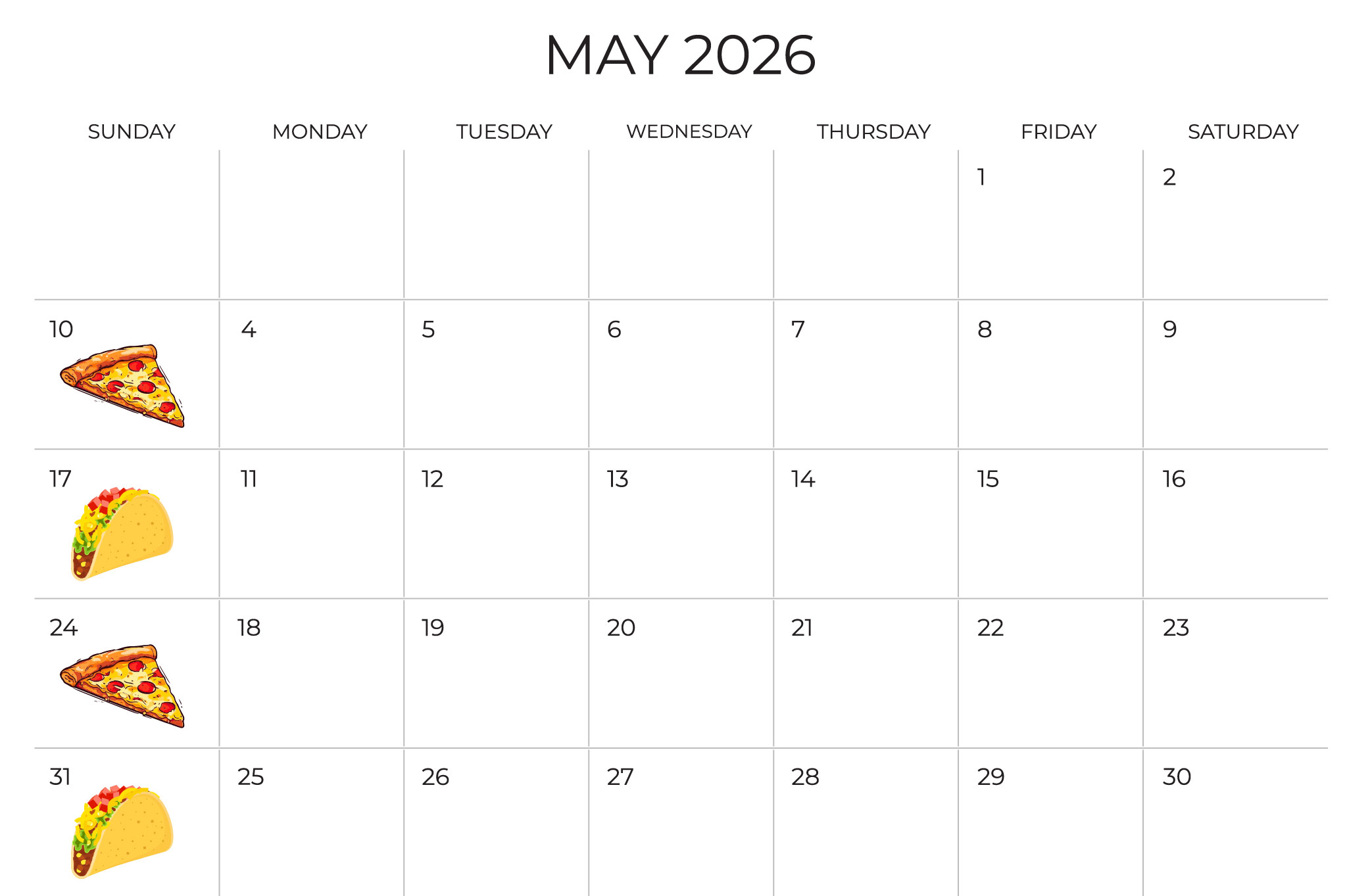 Sunday Funday May Calendar