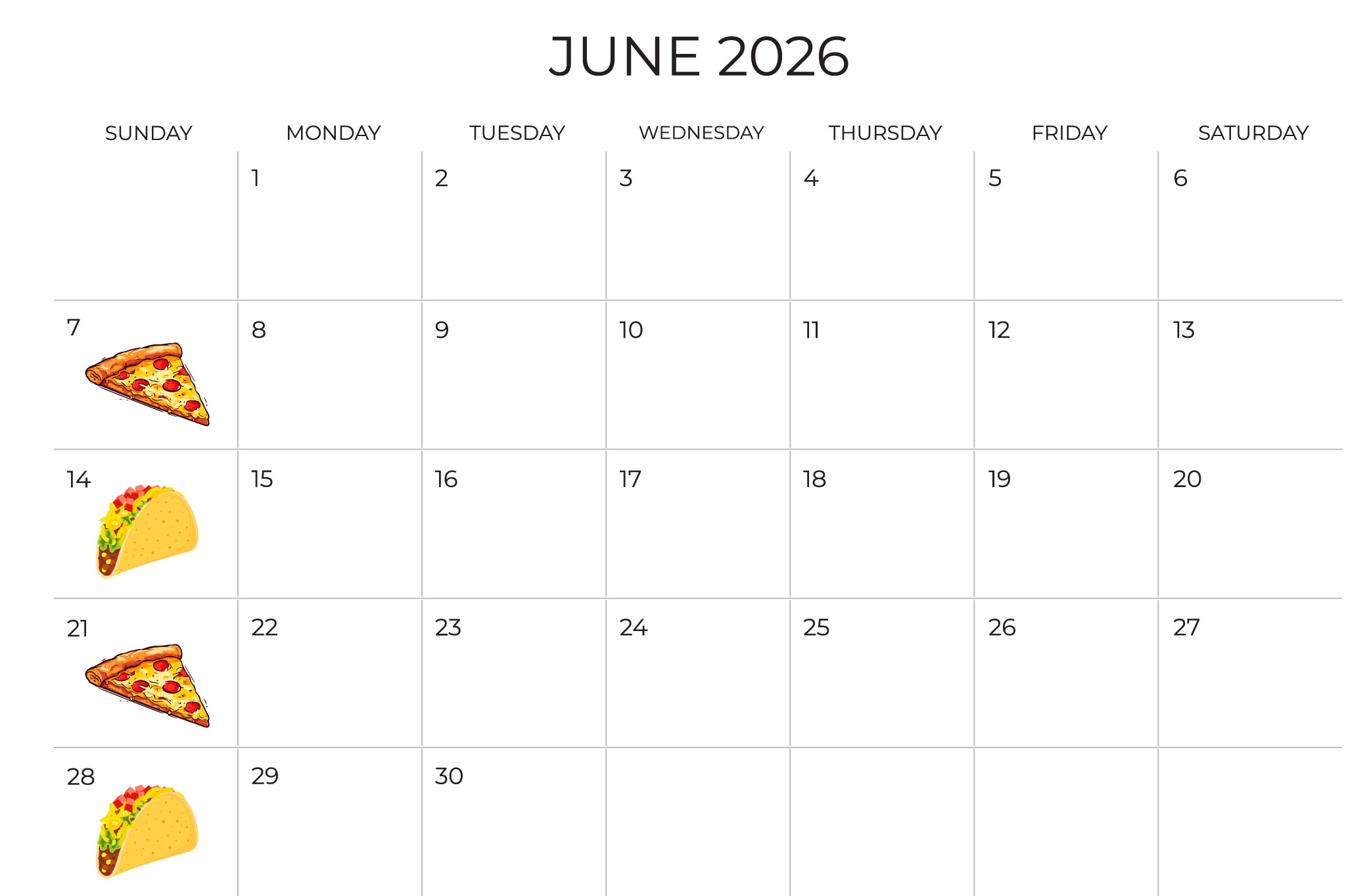 June Sunday Funday Calendar